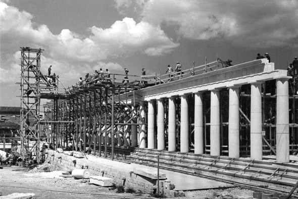 The Stoa of Attalos under construction, 1955. Photo: ASCSA, Agora Excavations