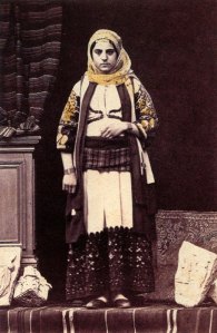 Woman of the upper social class in Attic dress.  Photograph of Philippos Margaritis, 19th c.