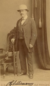 Schliemann with his pith helmet, 1880s. Not as fat as Bradley described him in his diary. 