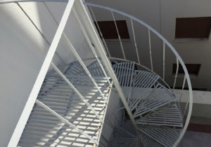 The spiral staircase in Merrill's house
