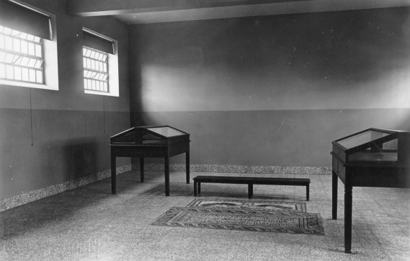 The Archaeological Museim of Lesvos. Interior with Byzantine mosaic from Eressos embedded on the floor, 1934. From the ASCSA Archives (photo by )