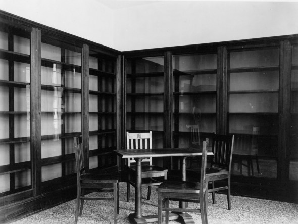 The Archaeological Museum of Lesvos, 1934. Interior view. Check the monogram (ΜΛ) on the back of the wooden chair. From the ASCSA Archives. Click to enlarge.