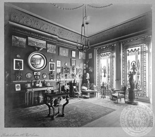 Interior of John and Florence Gennadius's house at 14, De Vere Gardens. Source: ASCSA, Gennadius Library.